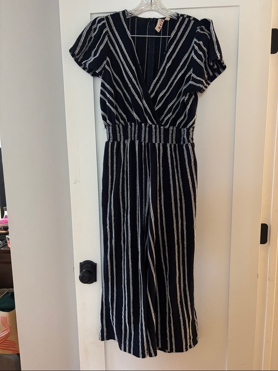 Anthropologie Pants - Anthropologie Dolan Navy Striped Canovas Cotton Wide Leg Jumpsuit